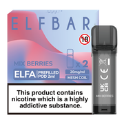 Elf Bar Elfa prefilled pod in Mix Berries flavor, offering a sweet and tangy blend of assorted berries for a smooth and fruity vape, designed for use with the Elf Bar Elfa device for a refreshing vaping experience.